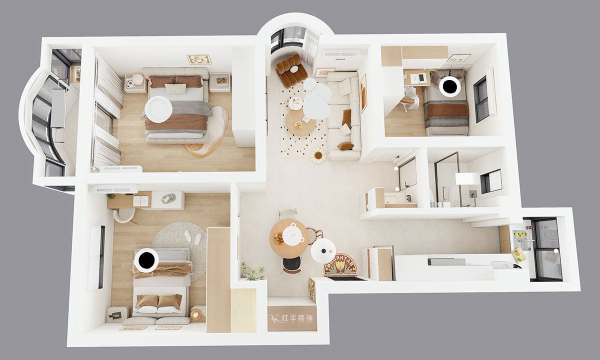 仇美蓉｜裕华新村2-3-406-86㎡-简约风格｜3室2厅1卫｜老房装修｜定制家｜全包10万｜00_04鸟瞰图